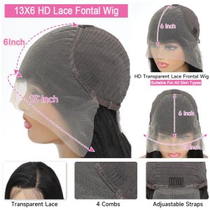 maady hair luxury 13x6 double drams straight lace front wig black remy hair