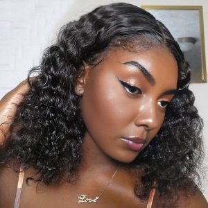 Home maady hair luxury natural black remy hair 5x5 lace closure deep wave 12 inch bob human hair wig
