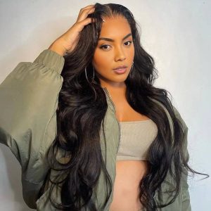 Home maady hair luxury 13x4 body wave lace front wig natural black remy hair