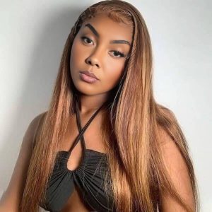 Home maady hair luxury 13x4 straight lace front wig m4&27 highlight remy hair 26 inch