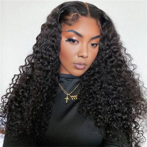 Home maady hair luxury 13x4 deep wave lace front wig natural black remy hair