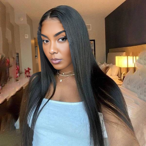 Home maady hair luxury natural black remy hair 6x7 lace closure straight human hair wig
