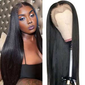 Home maady hair luxury 13x4 straight hd lace front wig natural black remy hair